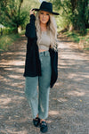 Ribbed Accent Open Front Cardigan
