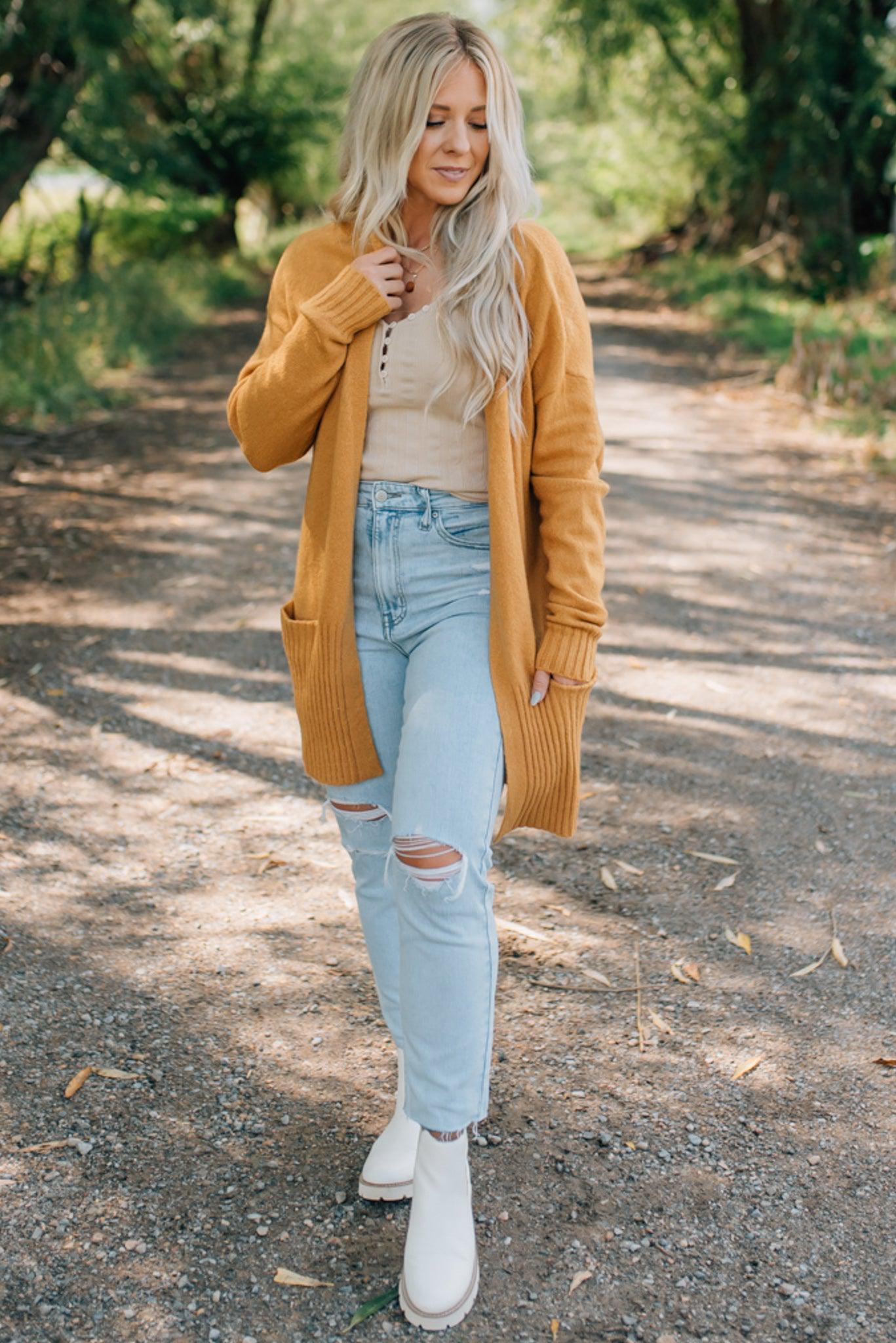 Ribbed Accent Open Front Cardigan
