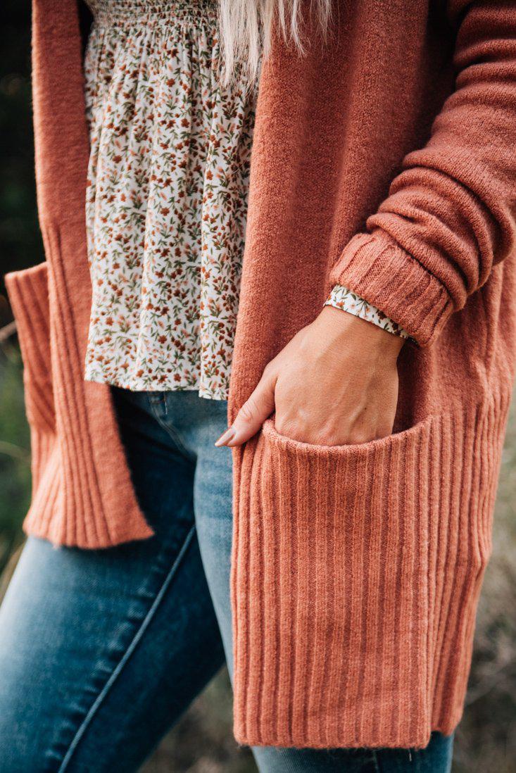Ribbed Accent Open Front Cardigan