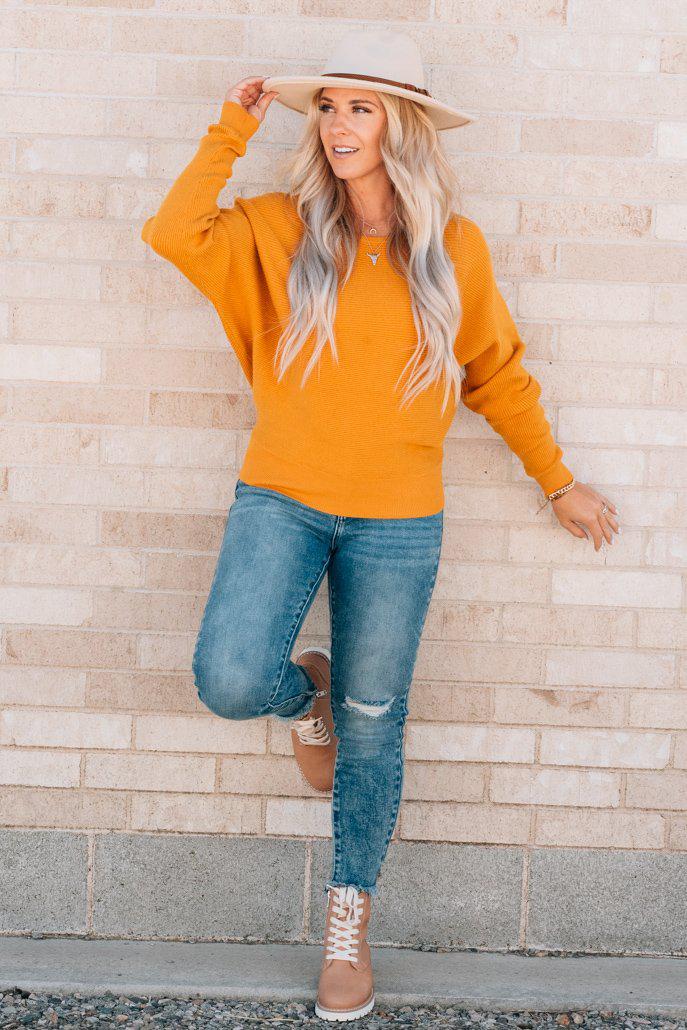 Ribbed Dolman Sleeve Sweater
