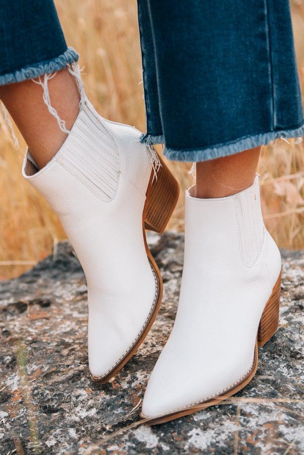 White Faux Snake Ankle Boot, Shoes