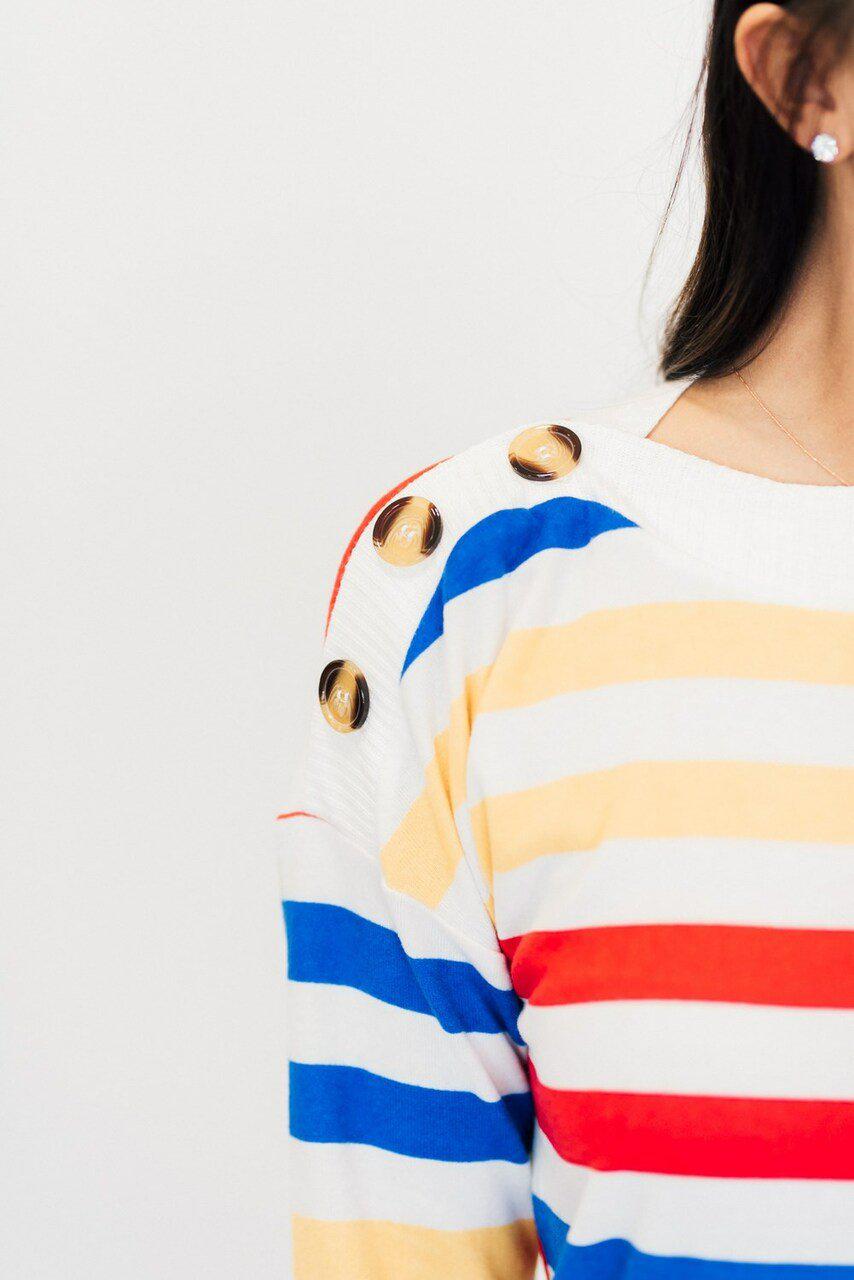 Button Detail Stripe Sweater
