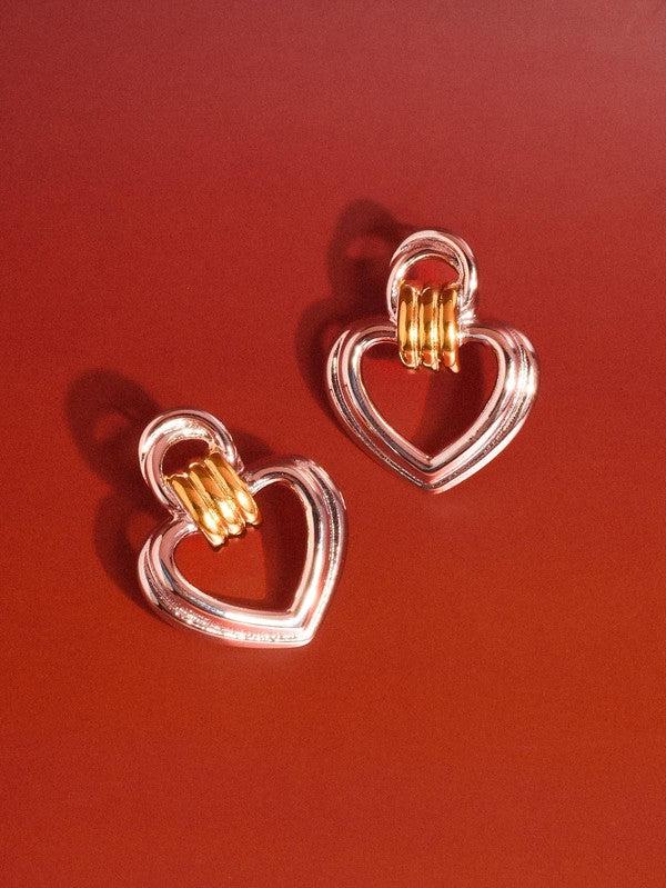 LUXE Mixed Metal Heart Hoops