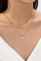 Gold 2 row cross stationed chain necklace