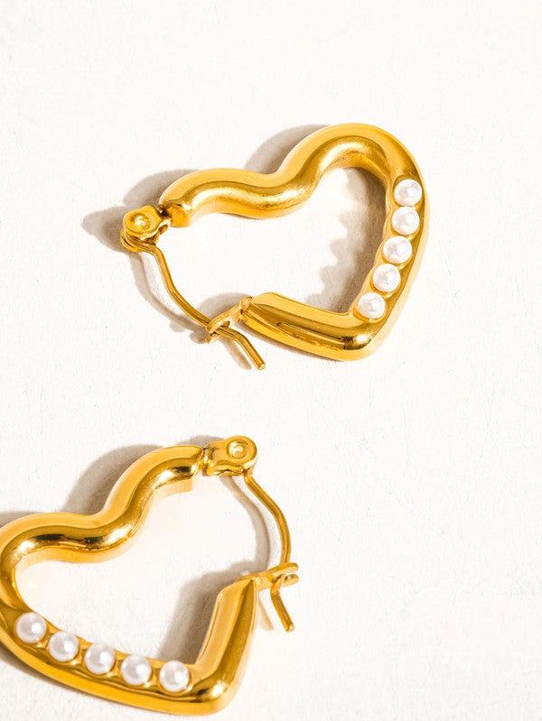 LUXE Pearl Accent Heart Hoops