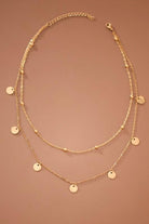 18K Gold Dipped Stainless Steel Layered Chain Necklace with small disc charms.