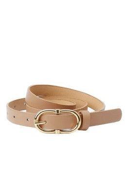 Beige belt with gold buckle on a white background