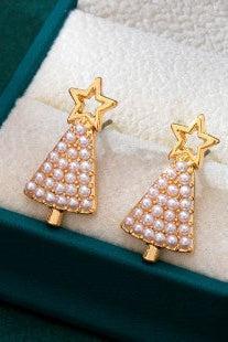 Pearl-embellished Christmas Tree Stud Earrings
