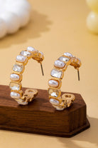 Alternating Pearl And Rhinestone Hoop Earrings