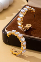 Alternating Pearl And Rhinestone Hoop Earrings