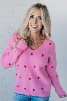  All Over Hearts Embroidered Sweater