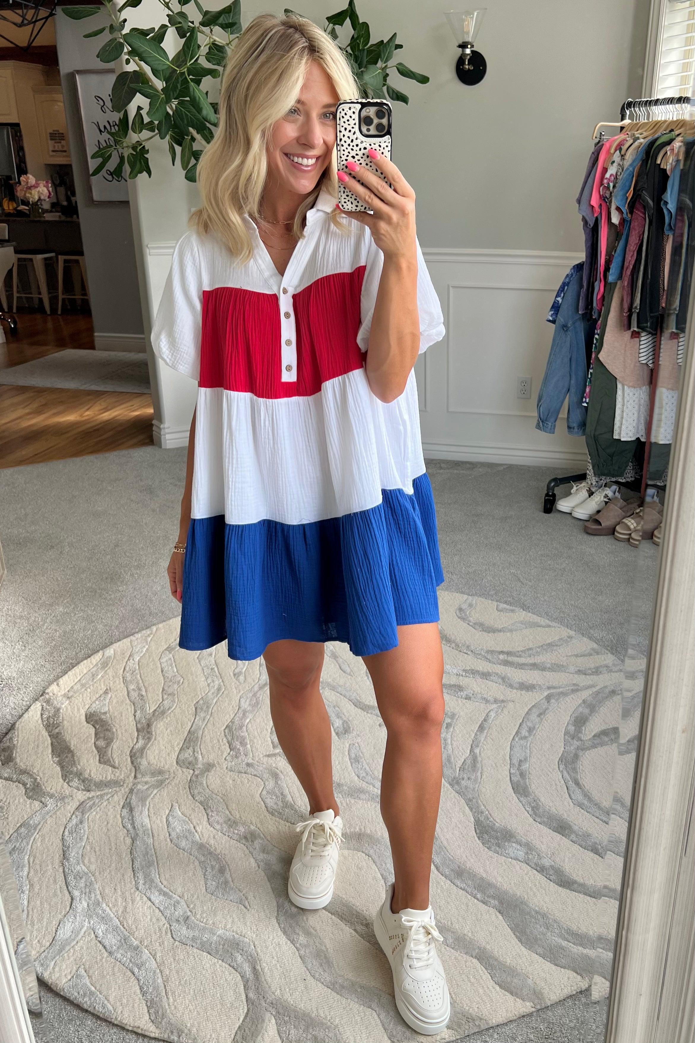 Americana Colorblock Gauze Mini Dress