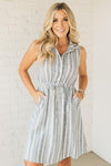 Asher Button Front Striped Dress