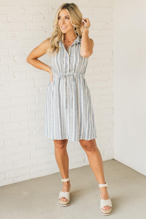 Asher Button Front Striped Dress