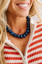 Colorful Bead Bold Bauble Necklace in Dark Navy Blue