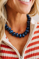 Colorful Bead Bold Bauble Necklace in Dark Navy Blue