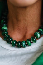 Dark Green Marbled Colorful Bead Bubble Necklace.