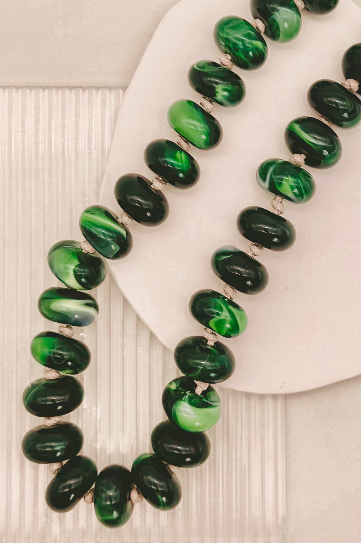 Dark Green Marbled Colorful Bead Bubble Necklace.