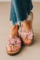 Red and White Stripe Bow Knot Design On Cutout Upper Sandals.