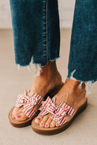 Red and White Stripe Bow Knot Design On Cutout Upper Sandals.