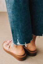 Red and White Stripe Bow Knot Design On Cutout Upper Sandals.