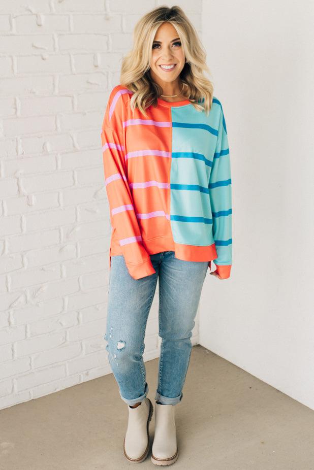 Bright Contrast Stripe Pullover