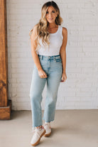 Blonde girl modeling a solid ribbed cropped tank