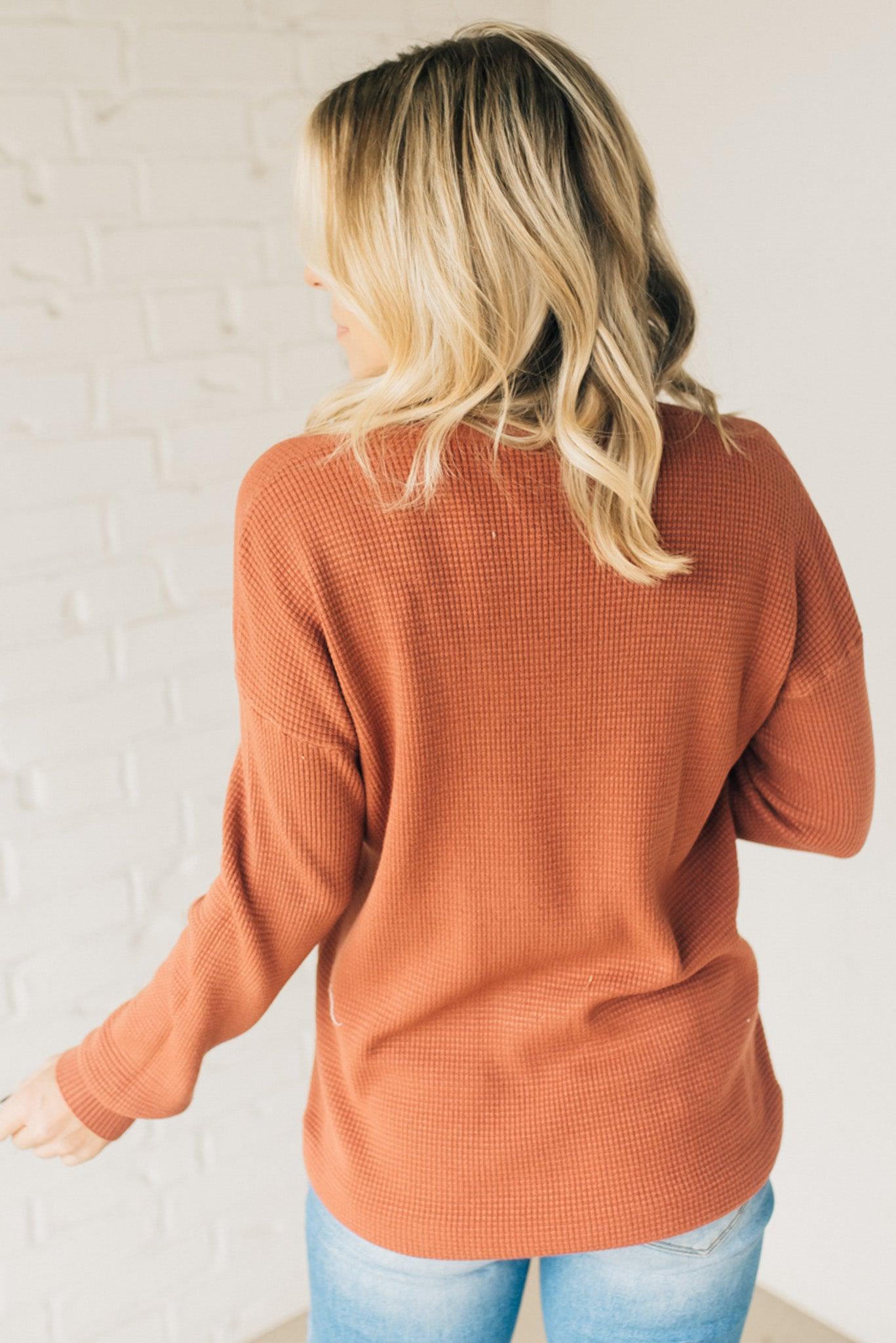Henley Waffle Knit Sweater – RubyClaire Boutique