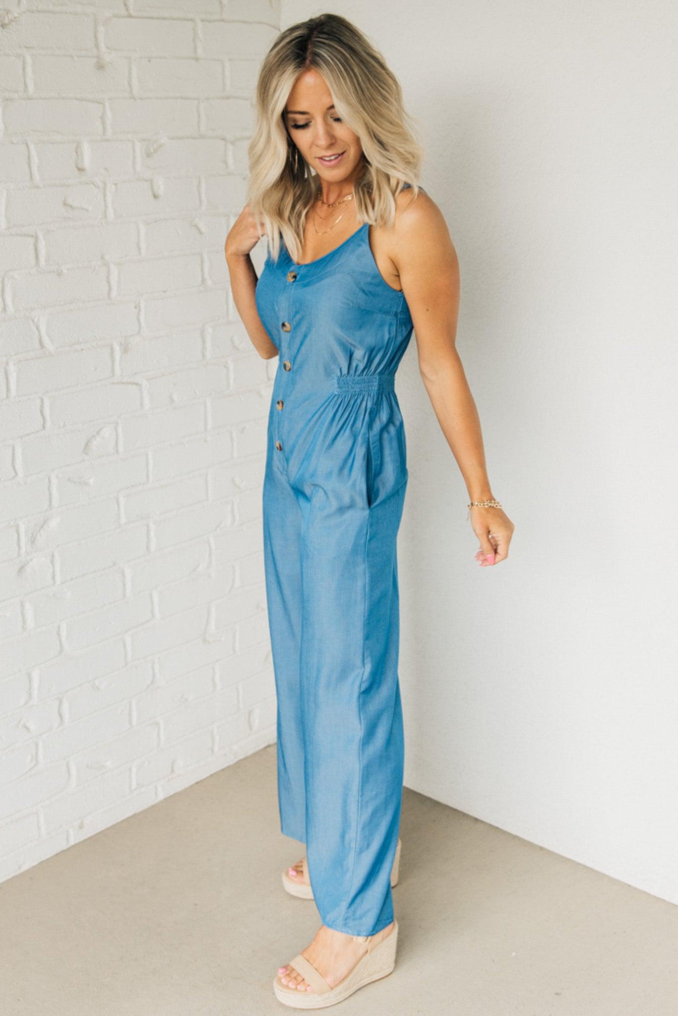 Lucky To Have You Chambray Jumpsuit • Impressions Online Boutique