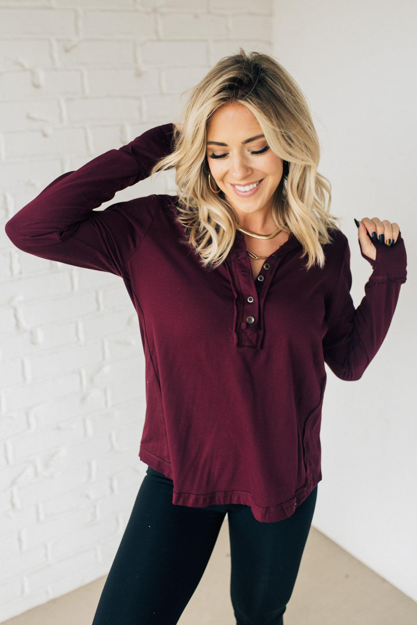 Button Mix Henley Long Sleeve Tee – RubyClaire Boutique