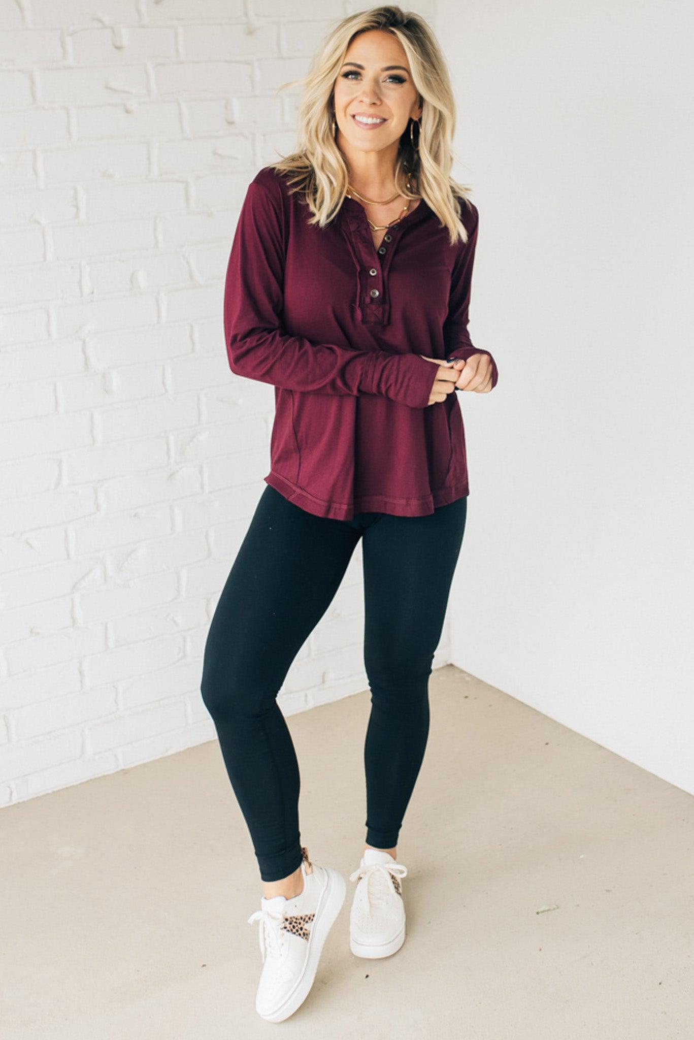 Button Mix Henley Long Sleeve Tee