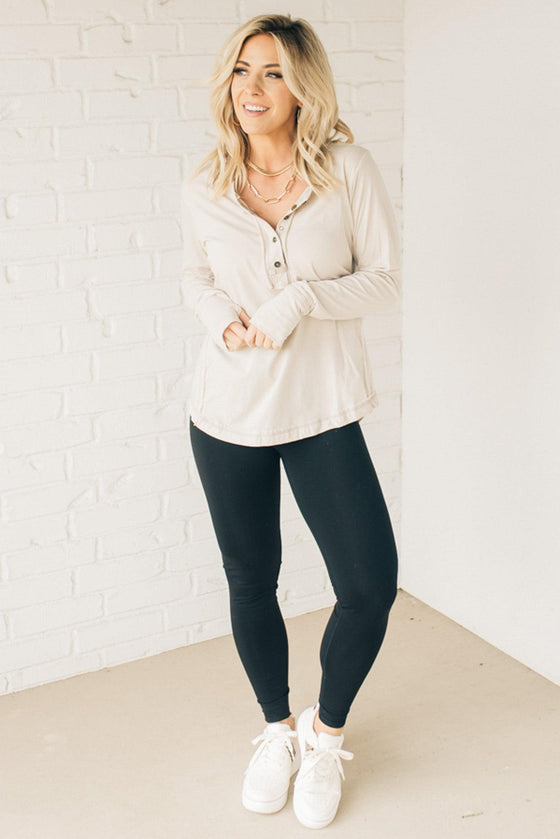 Button Mix Henley Long Sleeve Tee