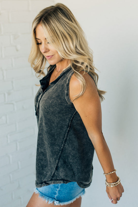 Button Mix Washed Henley Tank