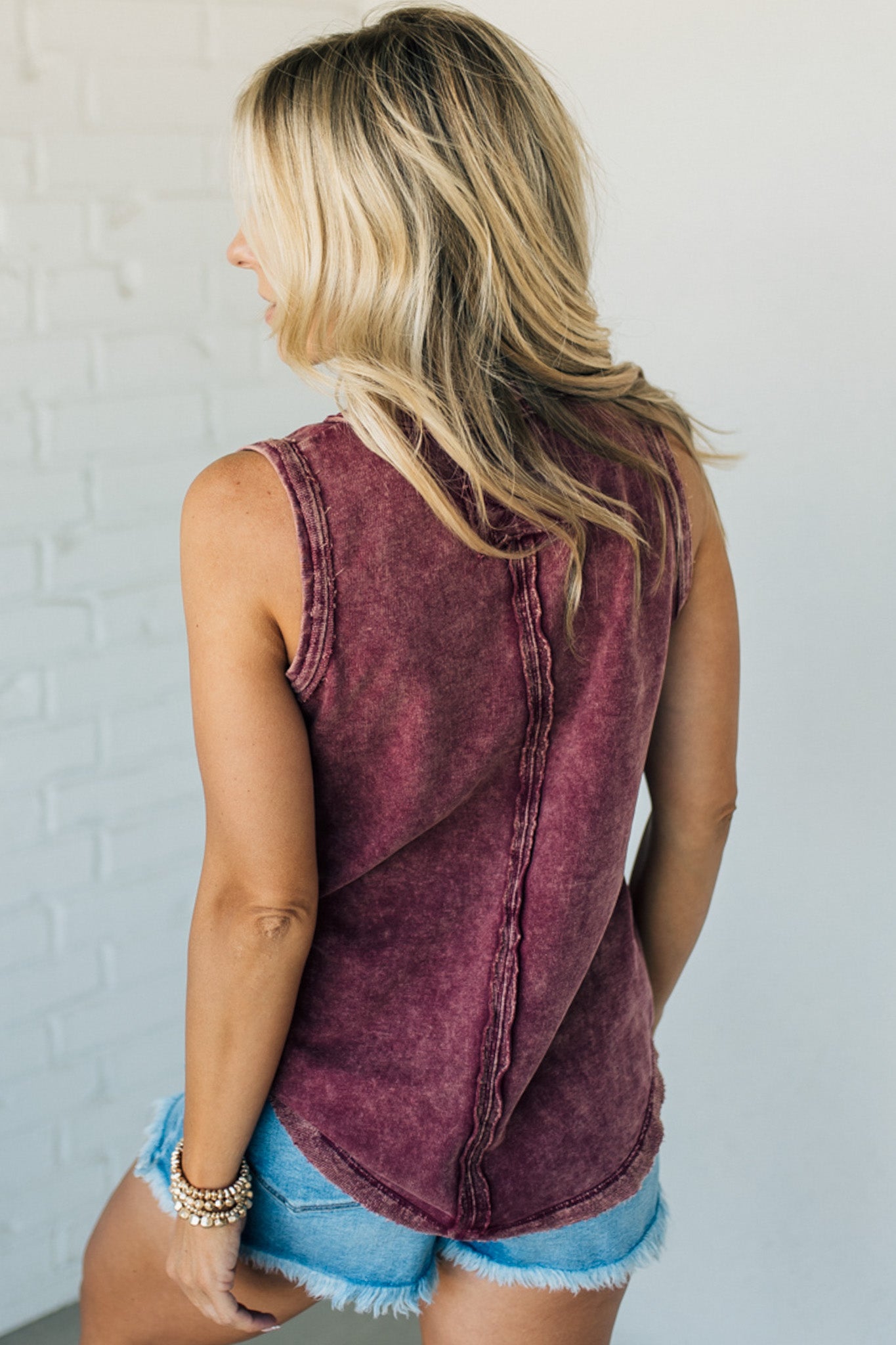 Button Mix Washed Henley Tank