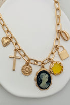 Gold Multi charm necklace with cameo pendants