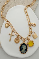 Gold Multi charm necklace with cameo pendants