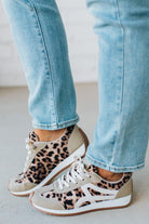 Womens Leopard Swoosh Line Design Gum Sole Sneakers