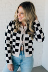 Checker Tie Front Cardigan