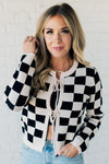 Checker Tie Front Cardigan