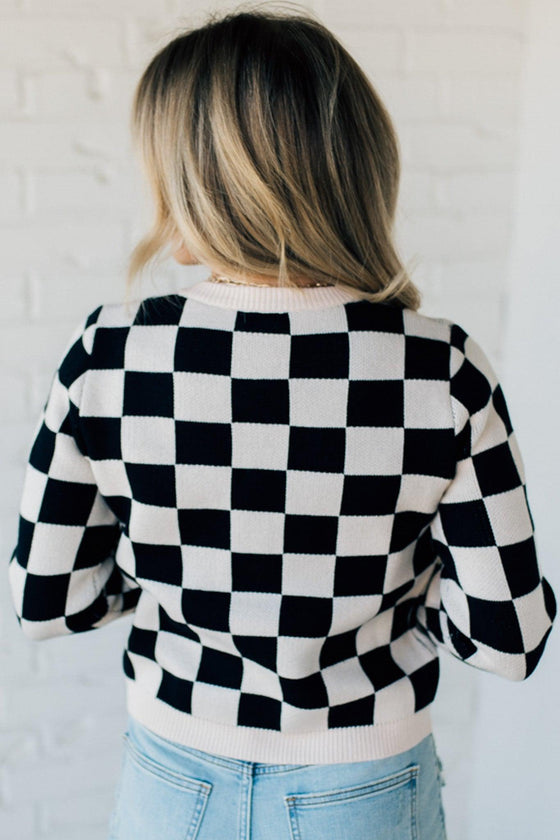 Checker Tie Front Cardigan