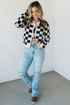 Checker Tie Front Cardigan