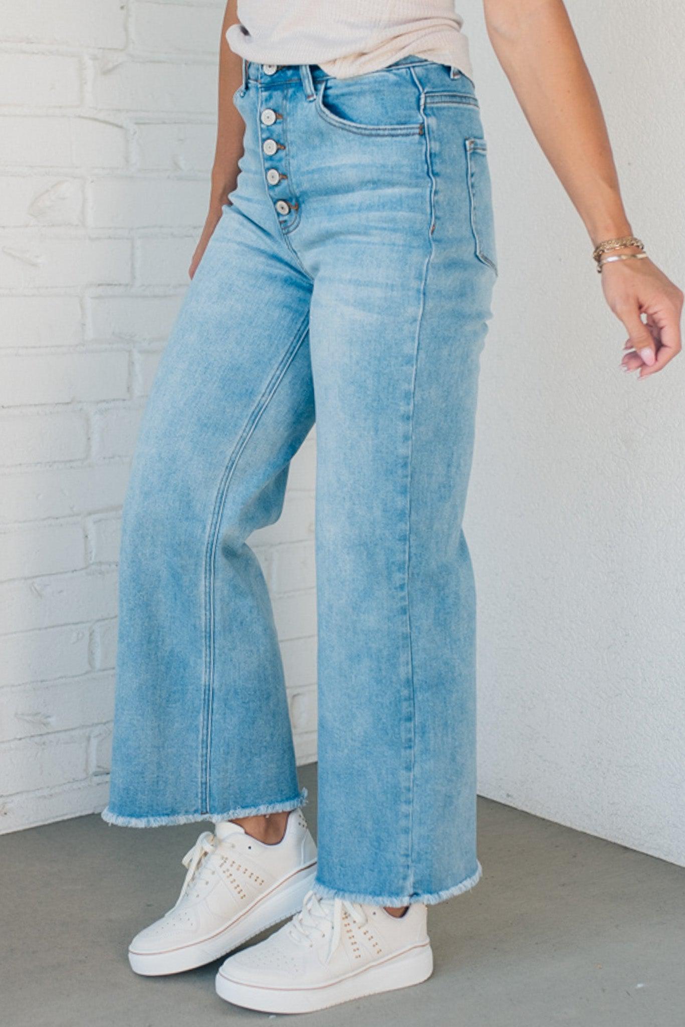 Chrissy Wide Leg Button Front Jeans