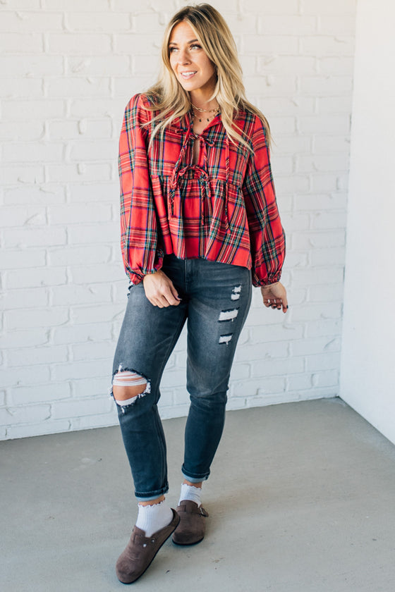 Christa Plaid Triple Tie Top