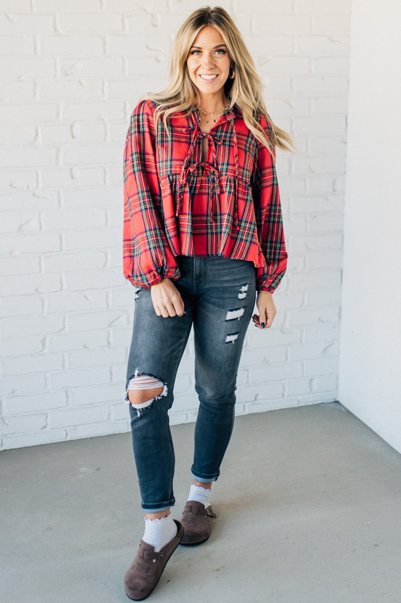 Christa Plaid Triple Tie Top