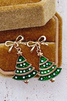 Festive Christmas Tree Motif: Designed with a tiered evergreen Christmas tree charm topped with a star detail hanging from a bow post back earring.