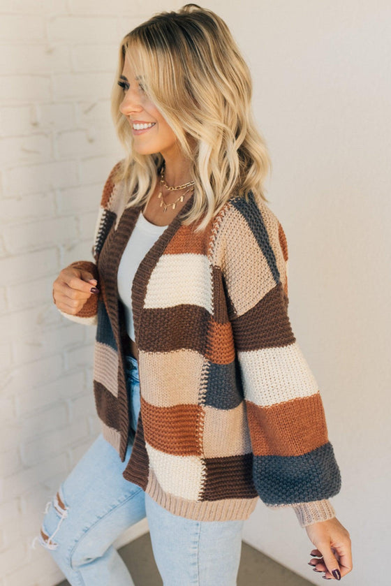 Chunky Blocked Open Front Cardigan