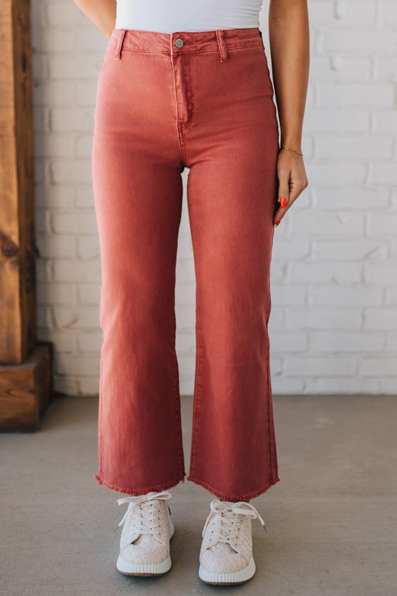 Clea Wide Leg Frayed Pants | Cabernet – RubyClaire Boutique