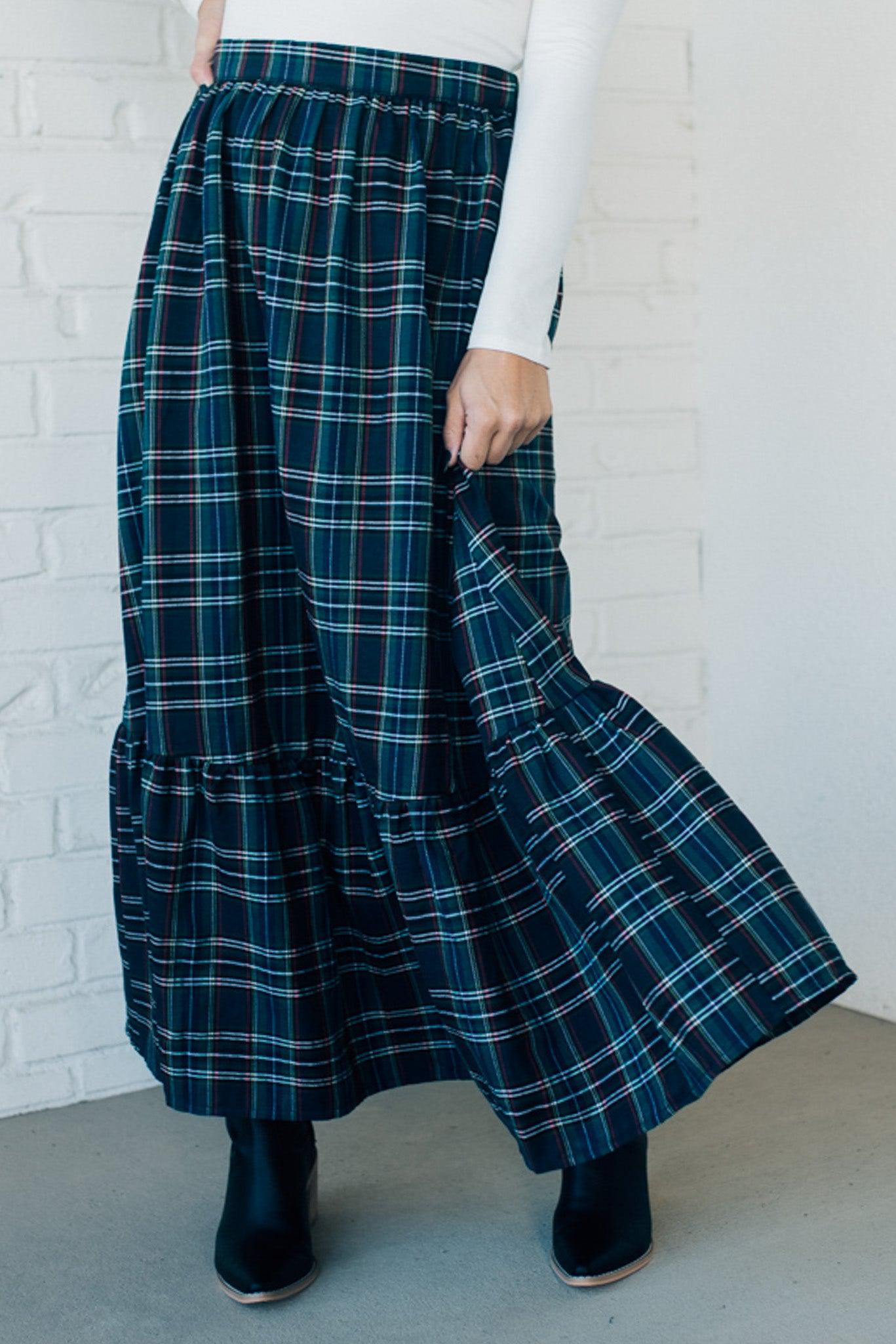 Covington Plaid Tiered Midi Skirt