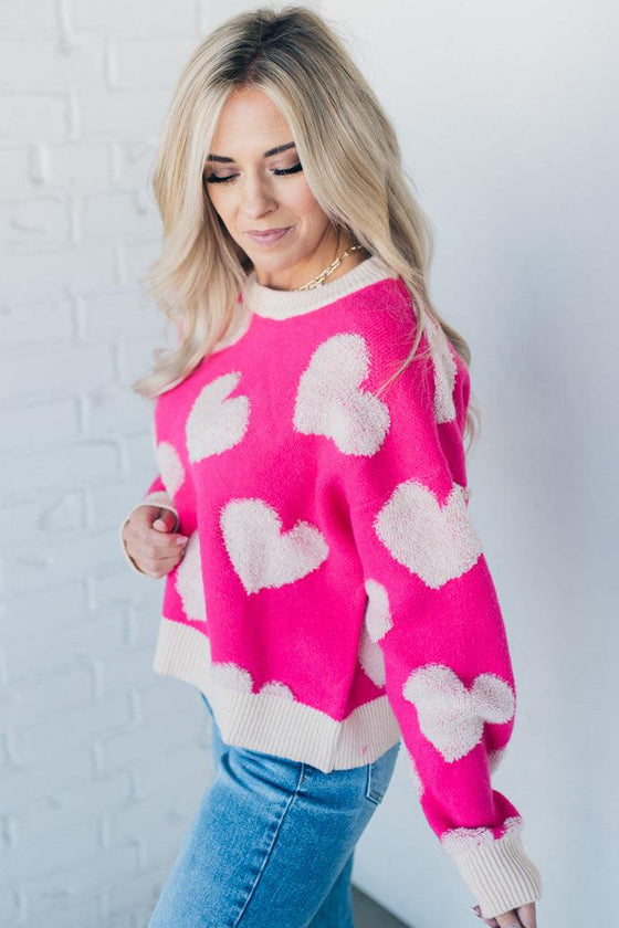 Crewneck Fuzzy Heart Sweater