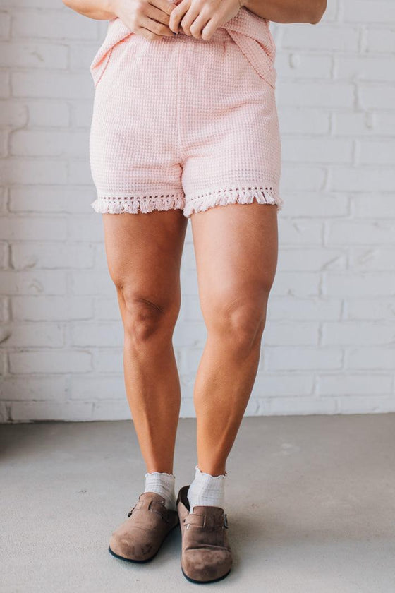 Crochet Trim Waffled Short Set